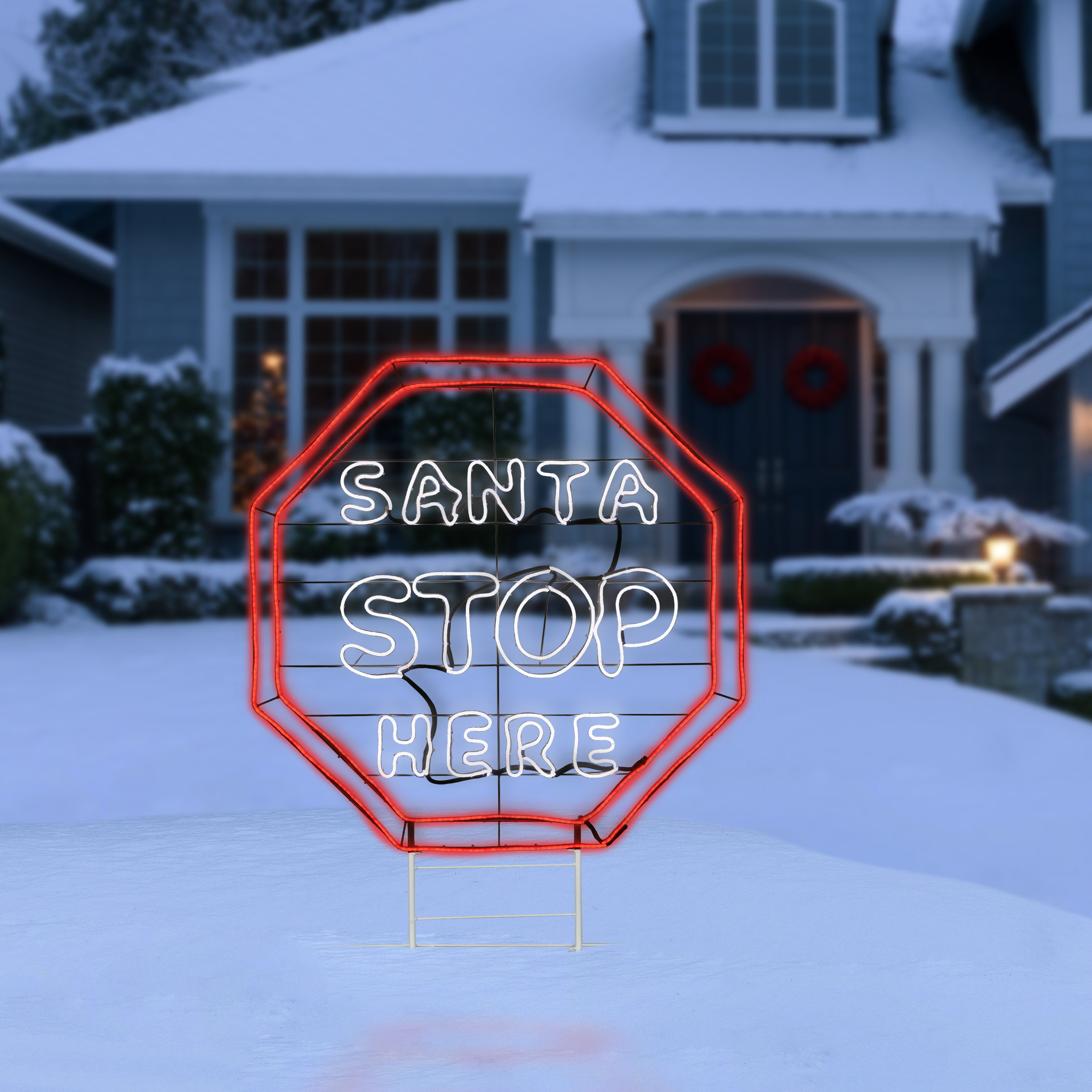 The Holiday Aisle® 44" LED Light Strip "Santa Stop Here" Sign | Wayfair